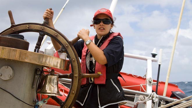South Passage - on the helm - photo by Fiona Harper ©  SW